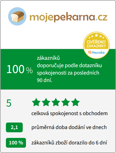 100% zákazníků doporučuje obchod mojepekarna.cz podle dotazníku spokojenosti za posledních 90 dní